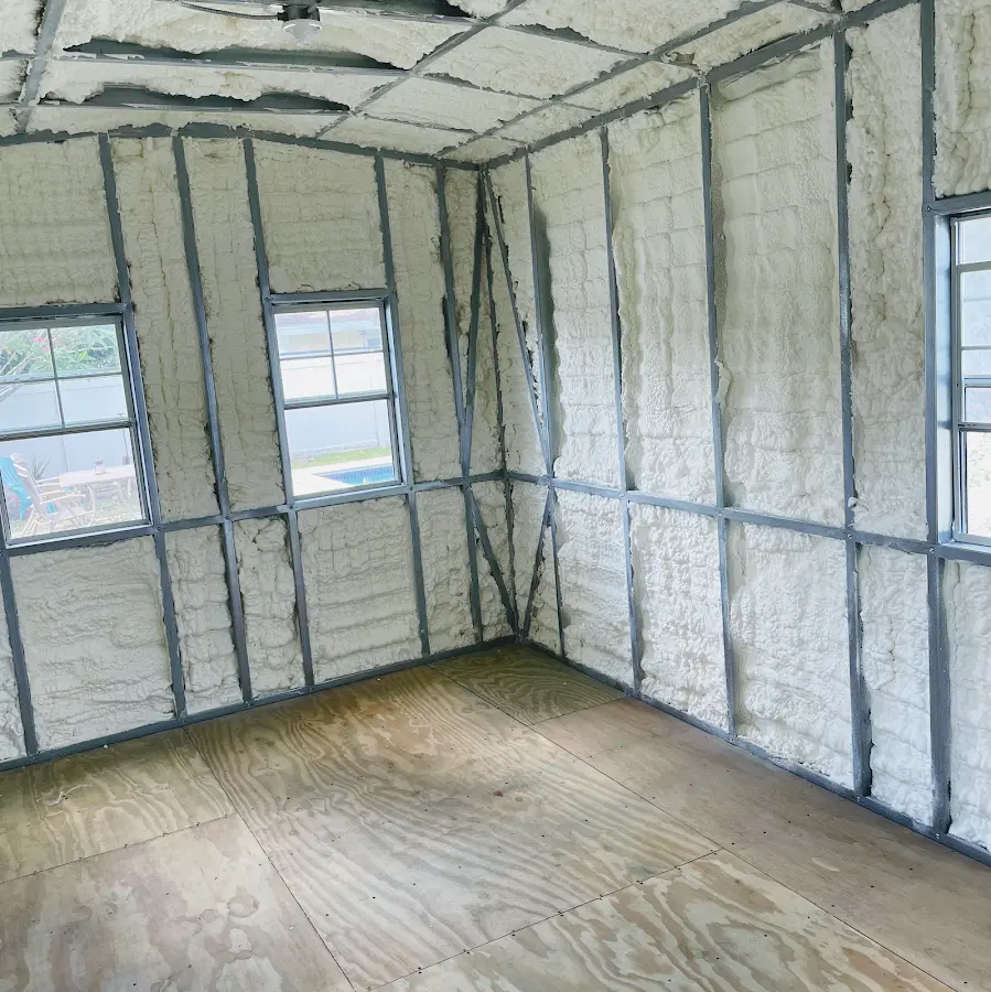 Closed-cell spray foam insulation applied to wall cavities in a residential project in Clemson